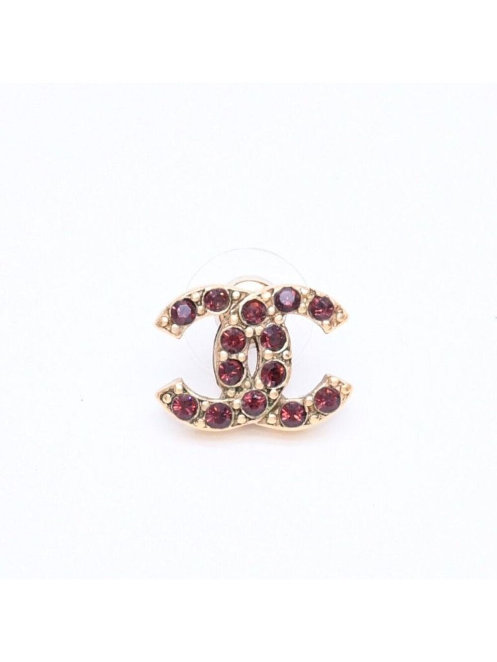 Chanel CC Logo Rhinestone Single Earrings 05 Gold Bordeaux
